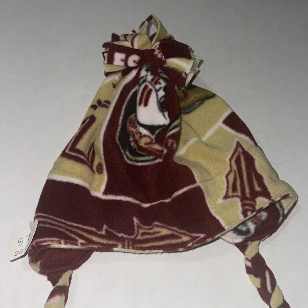 Handmade by Mad Garnet & Gold FSU Fleece Hat With Braided Tassels Size Large